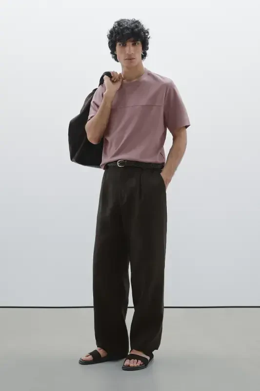 Sewing detailed %100 cotton t-shirt-PURPLE - 2