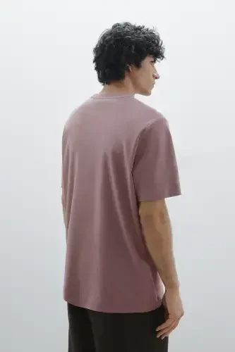 Sewing detailed %100 cotton t-shirt-PURPLE - 4