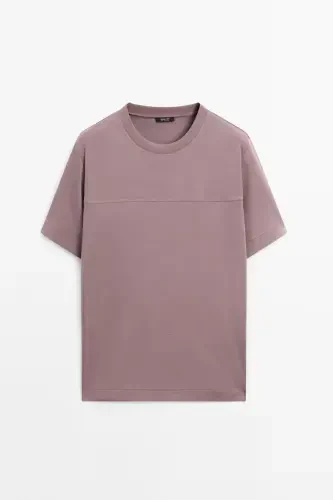 Sewing detailed %100 cotton t-shirt-PURPLE - 5