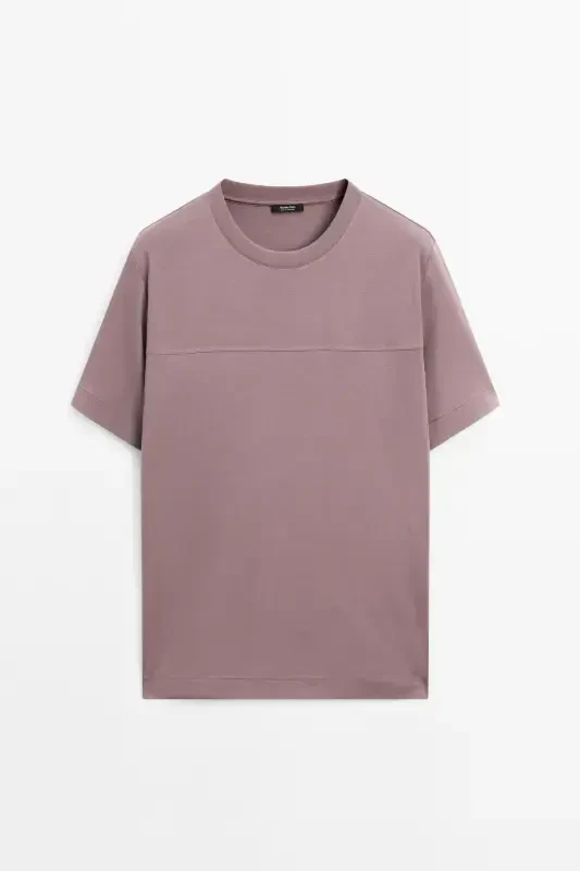 Sewing detailed %100 cotton t-shirt-PURPLE - 5