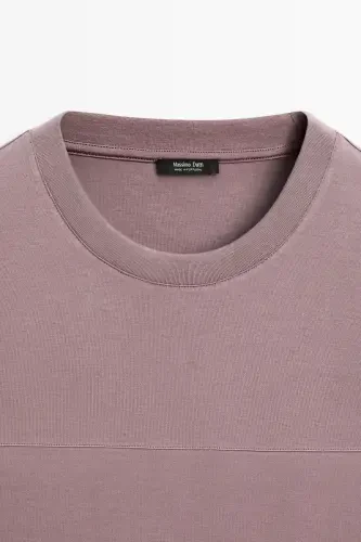 Sewing detailed %100 cotton t-shirt-PURPLE - 6