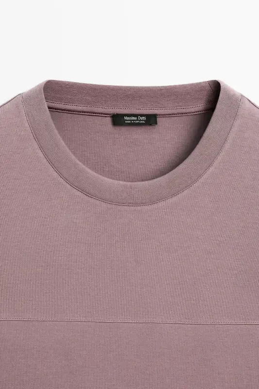 Sewing detailed %100 cotton t-shirt-PURPLE - 6