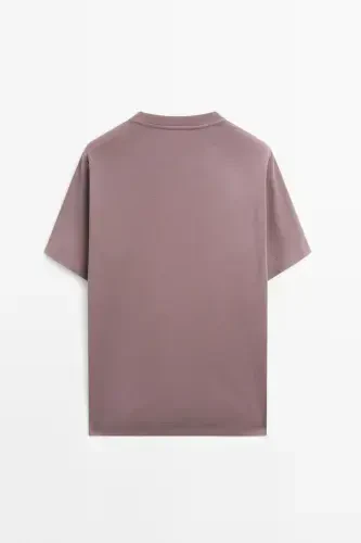 Sewing detailed %100 cotton t-shirt-PURPLE - 7