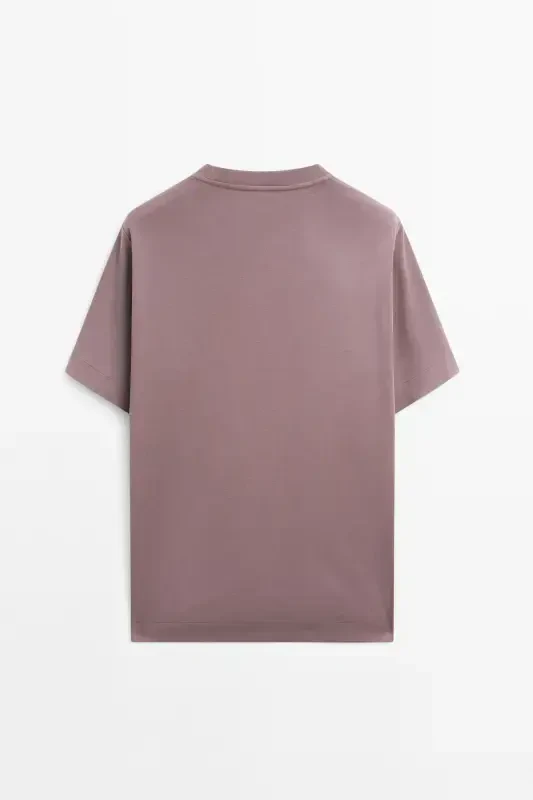 Sewing detailed %100 cotton t-shirt-PURPLE - 7