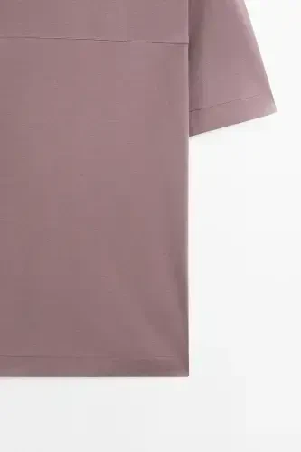 Sewing detailed %100 cotton t-shirt-PURPLE - 8