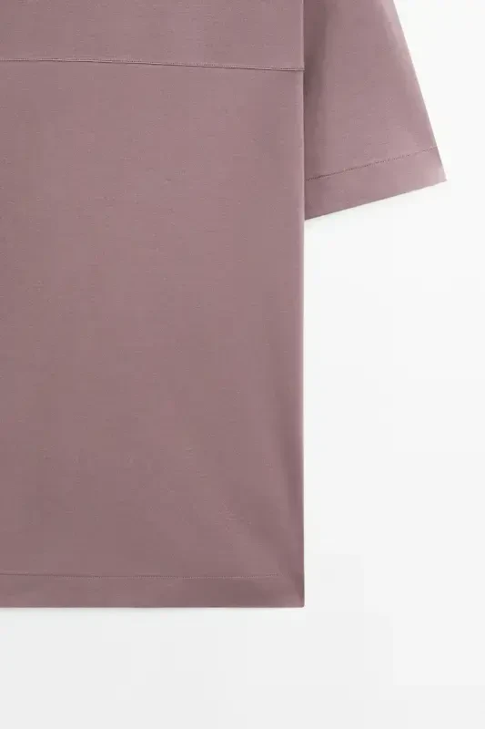 Sewing detailed %100 cotton t-shirt-PURPLE - 8