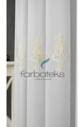 Şehrazat Altın Gold Motif İşlemeli 3 kat Pileli Ütü İstemez Salon Tül Perde - G-SEHRAZAD - 5