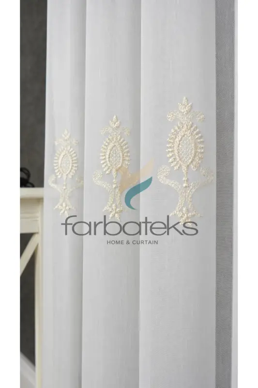 Şehrazat Altın Gold Motif İşlemeli 3 kat Pileli Ütü İstemez Salon Tül Perde - G-SEHRAZAD - 5