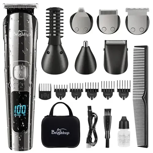 Brightup Beard Trimmer for Men with Travel Case- Electric Razor & Shaver, Cordless Hair Clippers Trimmers Set, IPX7 Waterproof Mens Grooming Kit for Face, Mustache, Body, Ear, Nose Hair Trimmer - BRIGHTUP