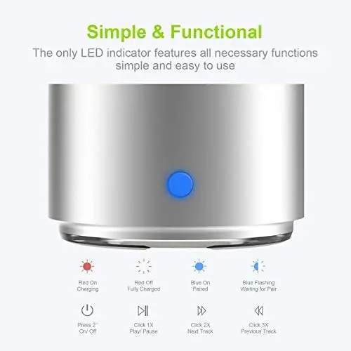Travel Case Packed, Wireless Mini Bluetooth Speaker with Custom Bass Radiator. EWA A106, Small But Loud, The Next Generation of Portable Speakers for Home, Outdoors, Shower (Silver)1.89* 1.57 inches - 5