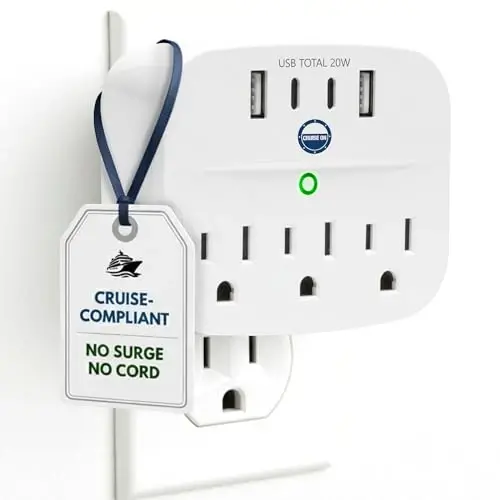 Cruise Approved Non Surge Power Strip [2 USBC, 2 USB, 3 AC] - Cruise Essentials for Carnival, Celebrity, Princess, Norwegian, MSC & Major Cruise Lines - 5