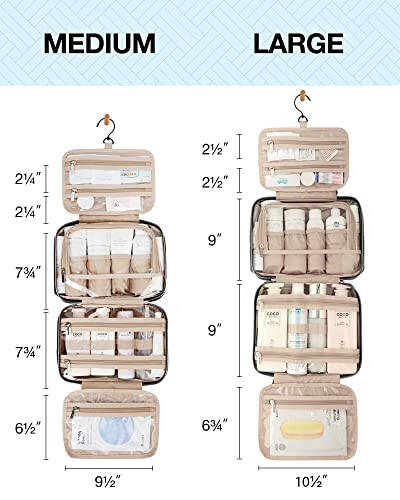 BAGSMART Toiletry Bag Hanging Travel Makeup Organizer with TSA Approved Transparent Cosmetic Bag Makeup Bag for Full Sized Toiletries, Large-Blck - 10