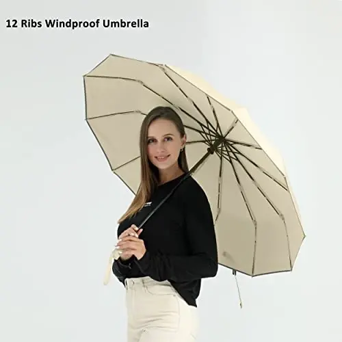 BAODINI Windproof Compact Rain Umbrella for Travel 42/46 Inch Premium Fabric Auto Open Perfect for Purse and Backpack Portable Umbrella for Women and Men - 2