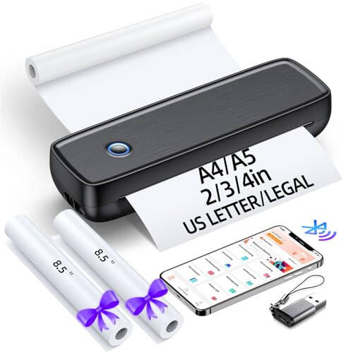 Portable Printer Wireless for Travel，Bluetooth Thermal Support 8.5inches X 11inches US Letter &Legal, A4&A5 Thermal Paper, Inkless Compatible with iOS, Android & Laptop for Office Car Home - 1
