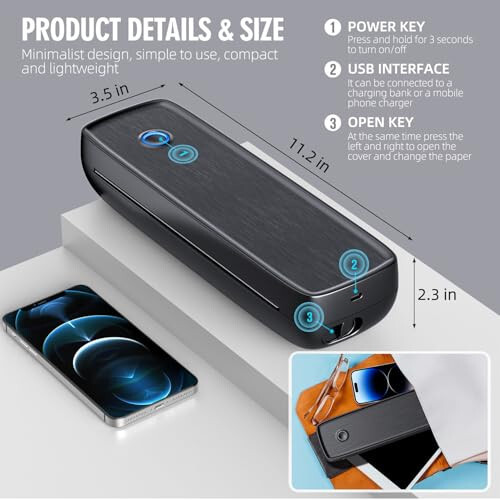Portable Printer Wireless for Travel，Bluetooth Thermal Support 8.5inches X 11inches US Letter &Legal, A4&A5 Thermal Paper, Inkless Compatible with iOS, Android & Laptop for Office Car Home - 5