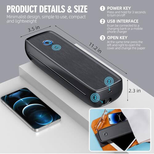 Portable Printer Wireless for Travel，Bluetooth Thermal Support 8.5inches X 11inches US Letter &Legal, A4&A5 Thermal Paper, Inkless Compatible with iOS, Android & Laptop for Office Car Home - 5