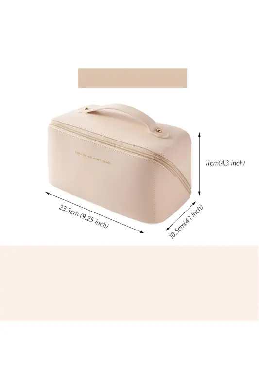 Seyahat Kozmetik Taşıma Çantası Su Geçirmez Deri Makyaj Malzeme Düzenleyici Çanta-BEJ - 4