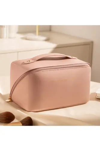 Seyahat Kozmetik Taşıma Çantası Su Geçirmez Deri Makyaj Malzeme Düzenleyici Çanta-PEMBE - 1