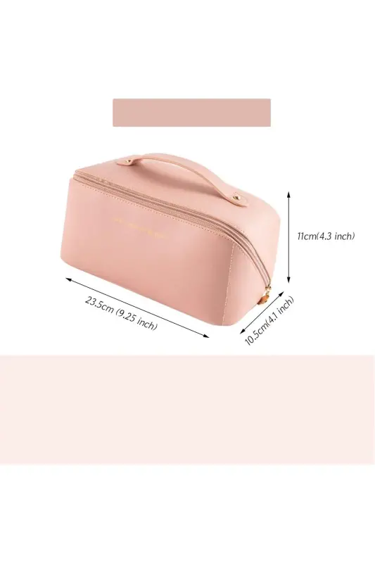Seyahat Kozmetik Taşıma Çantası Su Geçirmez Deri Makyaj Malzeme Düzenleyici Çanta-PEMBE - 5