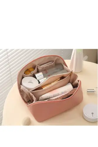 Seyahat Kozmetik Taşıma Çantası Su Geçirmez Deri Makyaj Malzeme Düzenleyici Çanta-PEMBE - 6