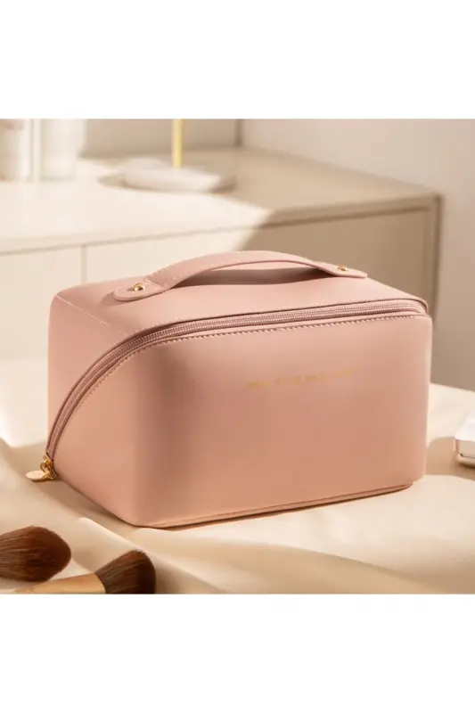 Seyahat Kozmetik Taşıma Çantası Su Geçirmez Deri Makyaj Malzeme Düzenleyici Çanta-PEMBE - 1