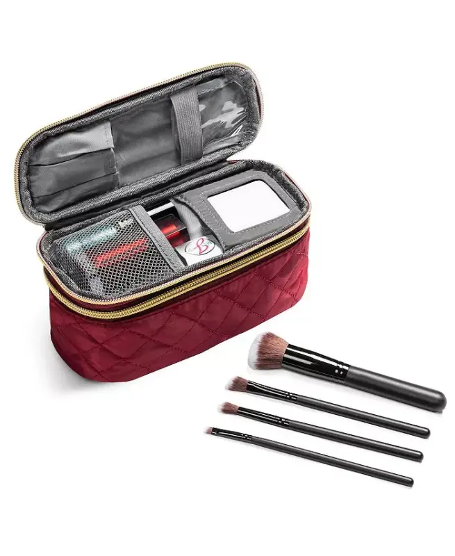 Travel Makeup Case (1 Piece) with Travel-Sized Makeup Brushes (4 Pieces) | Travel Accessories - Garnet - 2