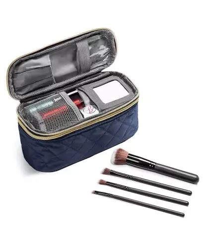 Travel Makeup Case (1 Piece) with Travel-Sized Makeup Brushes (4 Pieces) | Travel Accessories - Navy - MS. JETSETTER (1)