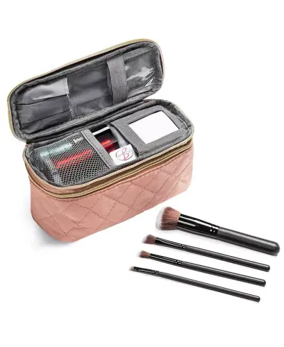 Travel Makeup Case (1 Piece) with Travel-Sized Makeup Brushes (4 Pieces) | Travel Accessories - Rose gold - MS. JETSETTER (1)
