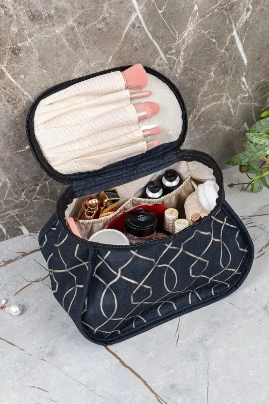 Seyahat Makyaj Çantası 6 Cepli Makyaj Organizeri Çanta-Metalik - 2