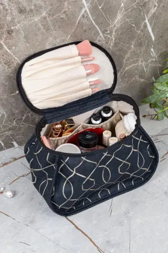 Seyahat Makyaj Çantası 6 Cepli Makyaj Organizeri Çanta-Metalik - 2