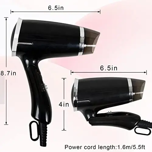 Travel Hair Dryer Folding Compact Blow Dryers Portable Small Professional with 3 Heat Settings Lightweight Mini 8x7inch Low Noise (Black) - TRAVEL (1)