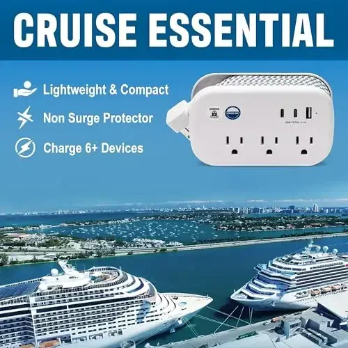 Cruise Approved Power Strip Non Surge Protector - 3.3 ft Wrapped Travel Extension Cord, 2 USB-C, 1 USB, 3 AC Outlet, Cruise Ship Essentials for Carnival, Princess & Major Lines 2025 & 2026 - CRUISE ON (1)