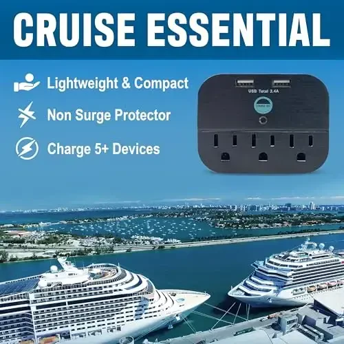 Cruise Approved Power Strip - Non Surge Protector Travel Power Strip with 2 USB Outlets - Cruise Ship Essentials 2025 & 2026 for Carnival, Princess, Norwegian, Holland America, MSC & Major Lines - 2