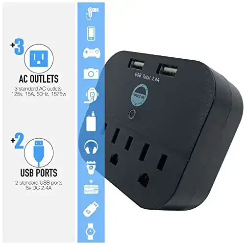 Cruise Approved Power Strip - Non Surge Protector Travel Power Strip with 2 USB Outlets - Cruise Ship Essentials 2025 & 2026 for Carnival, Princess, Norwegian, Holland America, MSC & Major Lines - 3