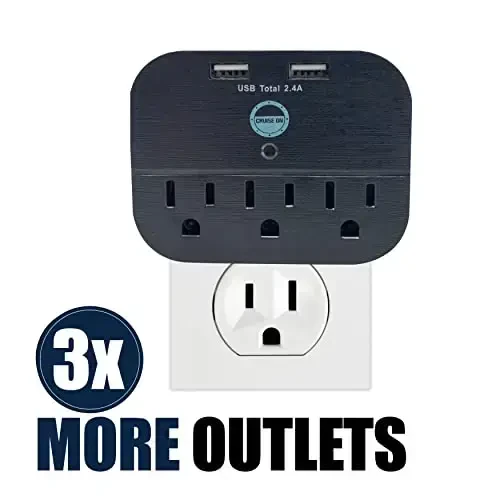 Cruise Approved Power Strip - Non Surge Protector Travel Power Strip with 2 USB Outlets - Cruise Ship Essentials 2025 & 2026 for Carnival, Princess, Norwegian, Holland America, MSC & Major Lines - 5