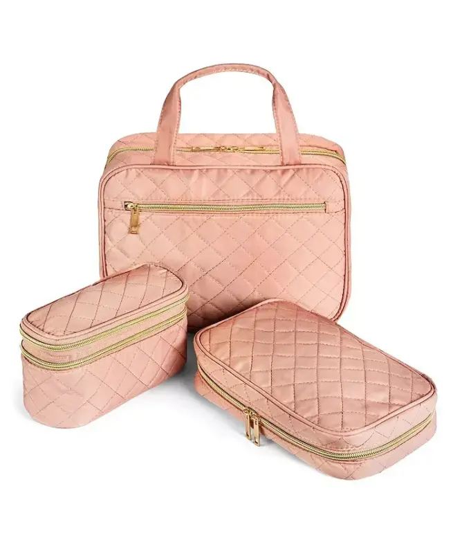 Travel Trio (3 Pieces) with Jewelry Case, Makeup Case, and Toiletry Bag | Travel Accessories - Rose Gold - 1