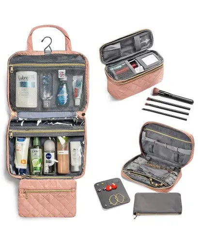 Travel Trio: Quilted Jewelry, Makeup & Toiletry Set - Rose Gold - MS. JETSETTER (1)