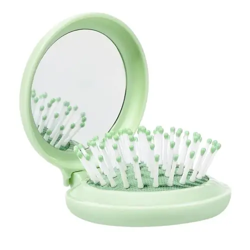 Arthaxi Mini Hair Brush with Mirror for Travel and Purse, Compact Pocket-Size Round Brush and Mirror Combo Gift for Women, Vibrant Green - 1
