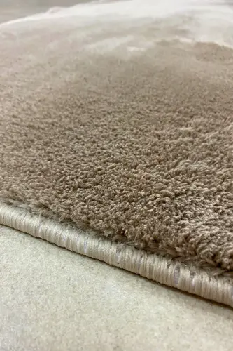 Seyra Home Tekli Yuvarlak Post Peluş Banyo Pas Pası Jel Kaymaz Taban Kahverengi 100x100-Kahverengi - 2