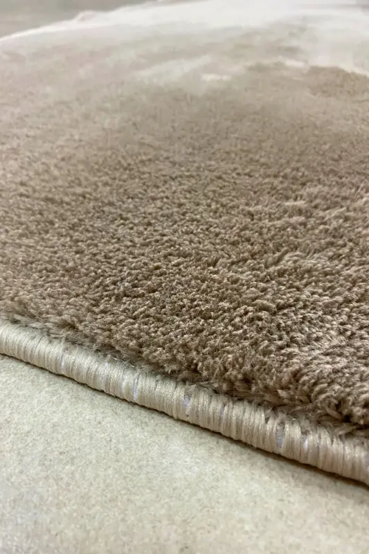 Seyra Home Tekli Yuvarlak Post Peluş Banyo Pas Pası Jel Kaymaz Taban Kahverengi 100x100-Kahverengi - 2