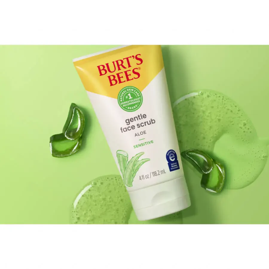 Sezgir teri uchun Aloe bilan Burt's Bees yumshoq yuz skrabi, 98,9% tabiiy kelib chiqishi, 4 suyu untsiya - 3