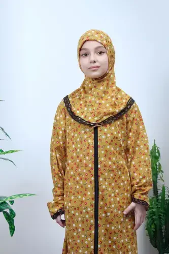 Сезонное детское молитвенное платье с цветочным узором, молодая ферэдже, дышащая молитвенная одежда - желтый - 1