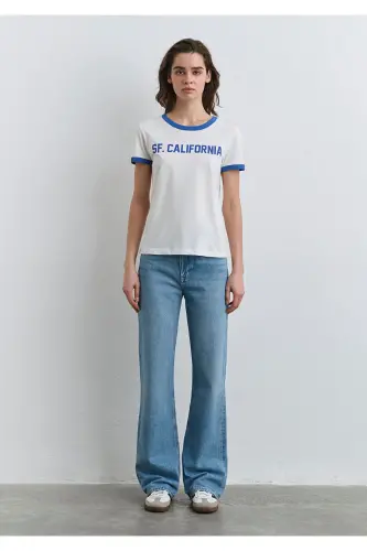SF California Printed Blue Edged White T-Shirt Sli - MAVI (1)