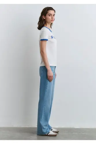 SF California Printed Blue Edged White T-Shirt Sli - 4