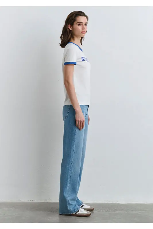 SF California Printed Blue Edged White T-Shirt Sli - 4