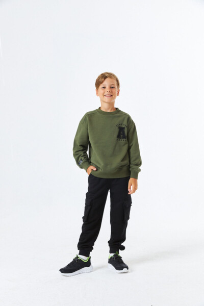 (SGE-1341) SERBEND KIDS BİSİKLET YAKA NAKIŞLI ERKEK ÇOCUK OKUL SWEATSHIRT - 1