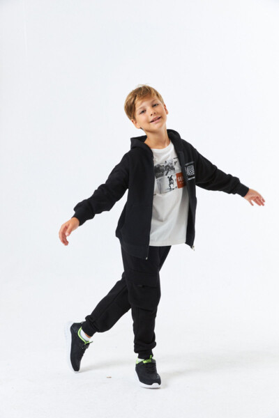 (SGE-1362) SERBEND KIDS BASKILI KAPÜŞONLU FERMUARLI ERKEK ÇOCUK OKUL SWEATSHIRT - 7