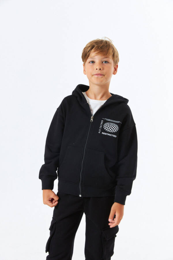 (SGE-1362) SERBEND KIDS PRINTED HOODED ZIPPERED BOYS SCHOOL SWEATSHIRT - 9