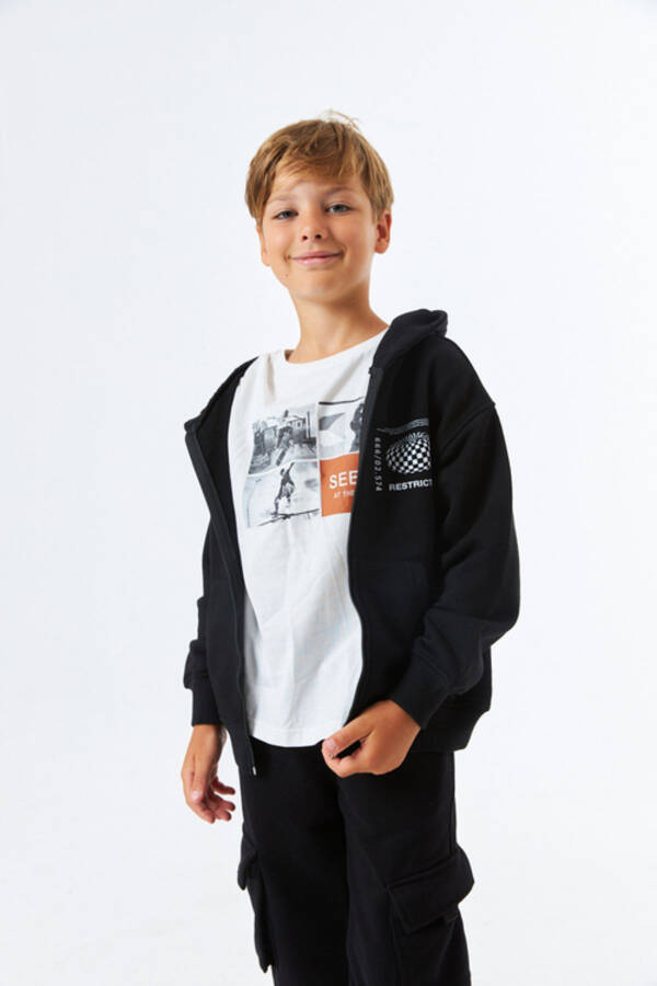 (SGE-1362) SERBEND KIDS PRINTED HOODED ZIPPERED BOYS SCHOOL SWEATSHIRT - 10