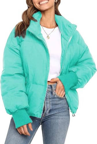 SGMWVB Girls Winter Long Sleeve Full Zipper Oversized Baggy Puffer Bubble Short Down Jacket Coat - 1